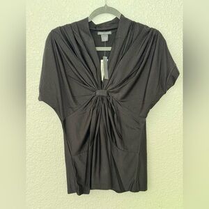 Chelsea & Theodore black ruched twist-front top  - size L - NWT